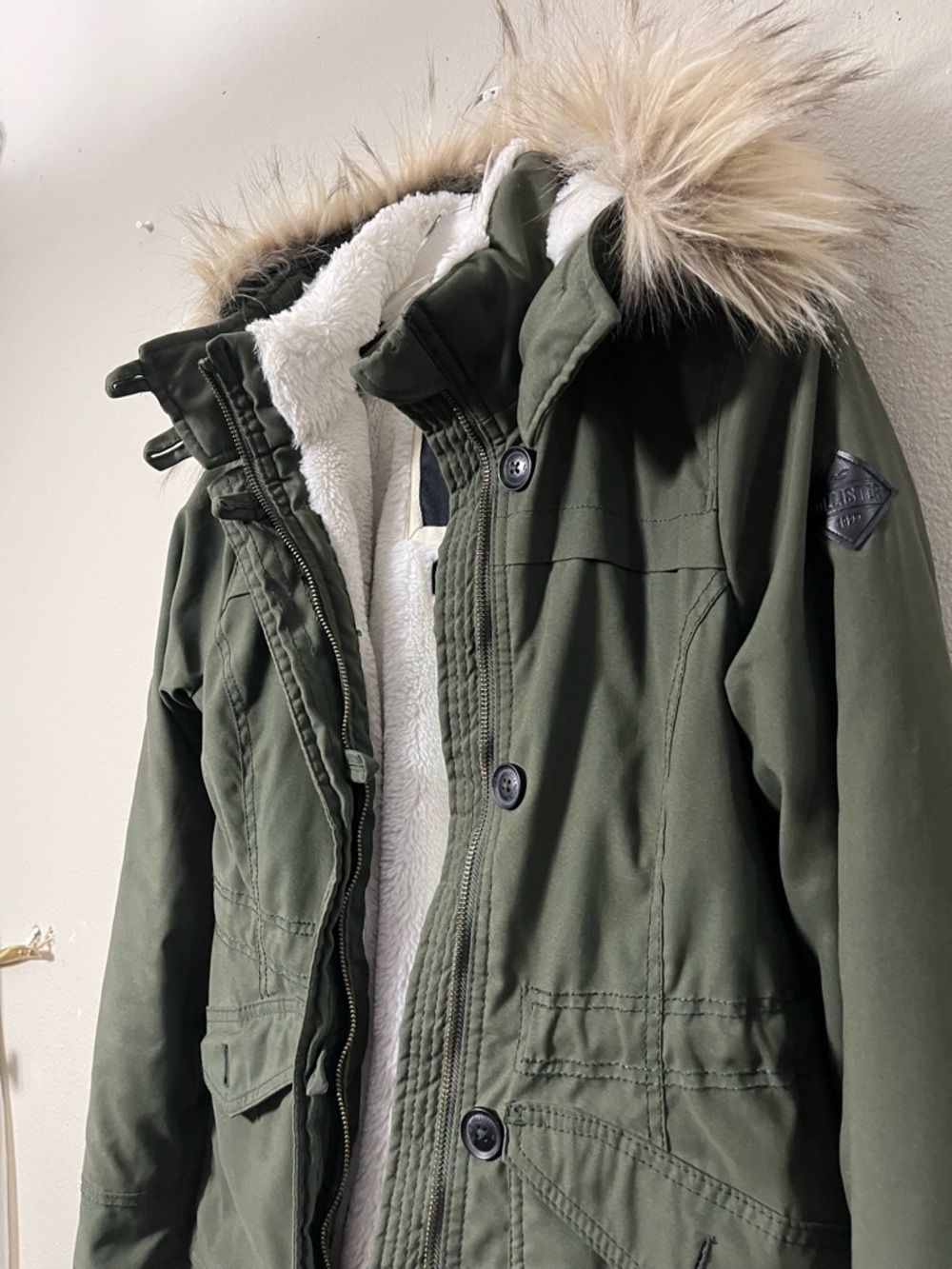 Hollister Heritage Women's Small Olive Green Parka Faux Fur Lined Winter Jacket - Picture 4 of 6